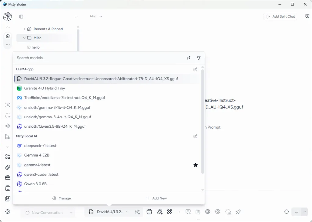 Msty Studio prompt interface